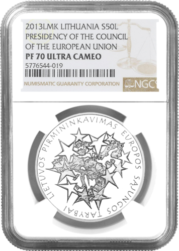 2013 Presidency EU Council, Lithuania, 50 litas silver coin PF 70 ULTRA CAMEO (1)