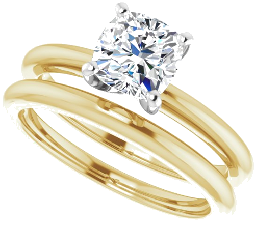 14K Yellow   White  6x6 mm Cushion Solitaire Engagement Ring Mounting (10)