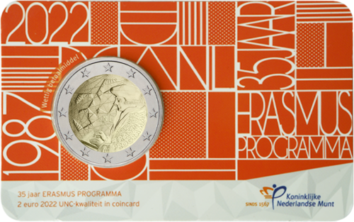 2022 Netherlands Erasmus 35th 2 euro coin on BU card (1)