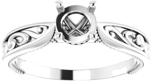 Sužadėtuvių Žiedas „Vintage-Inspired Solitaire“ 585 Baltojo Aukso Round 5.8mm (3)