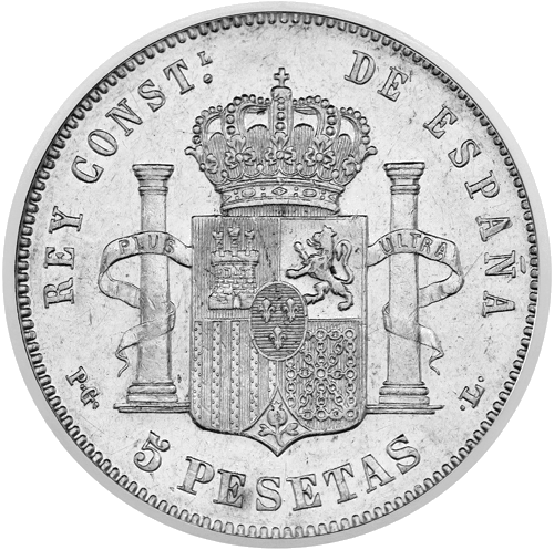 5 песети Алфонсо XIII (1892–1894) Испания сребърна монета (2)
