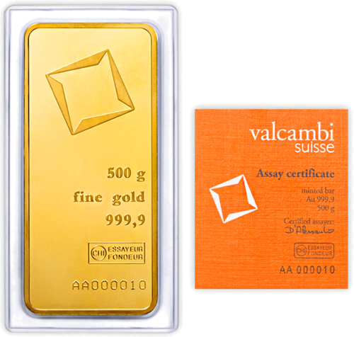 500 гр. Инвестиционно златно кюлче Valcambi (2)