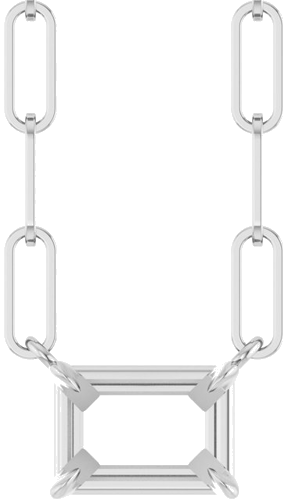 14K White 7x5 mm Emerald 4-Prong Solitaire 18  Necklace (1)