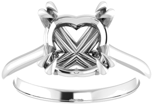 14K White 9 mm Cushion Solitaire Engagement Ring Mounting (3)