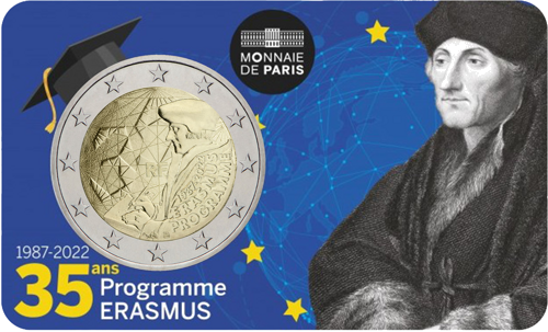 2022 Francija Erasmus 35 gadu jubilejas 2 eiro BU monēta kartītē (1)