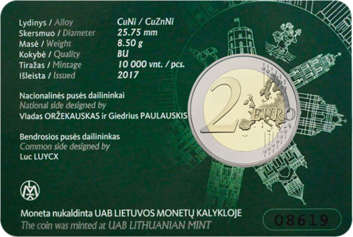 2017 Lietuva Vilnius 2 eurų BU moneta kortelėje (4)