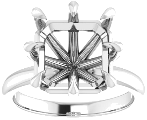 14K White 10 mm Asscher Solitaire Engagement Ring Mounting (3)