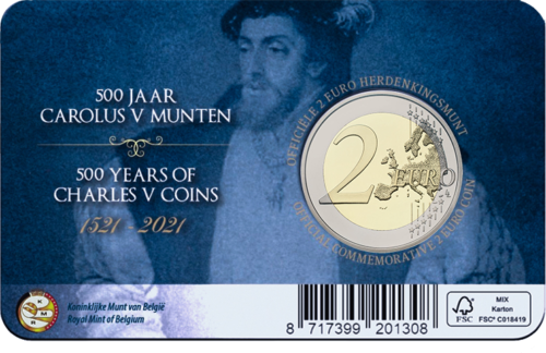 2021 Бельгия Карл V монета 2 евро BU (5)