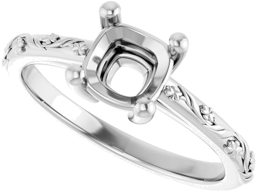 14K White 6 mm Cushion Solitaire Engagement Ring Mounting (5)