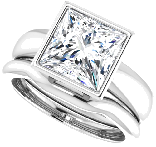 Sužadėtuvių Žiedas „Bezel-Set Solitaire“ 585 Baltojo Aukso Square 8mm (10)