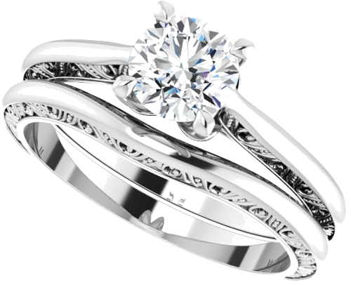 14K White 5.8 mm Round Sculptural Engagement Ring Mounting (10)