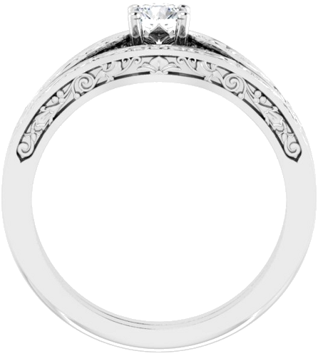 14K White 4.1 mm Round Floral Solitaire Engagement Ring Mounting (7)