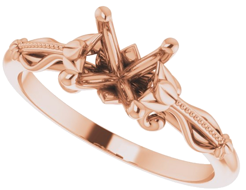 14K Rose 6.5 mm Round Sculptural-Inspired Solitaire Engagement Ring Mounting (5)