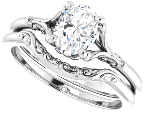 Sužadėtuvių Žiedas „Solitaire“ 585 Baltojo Aukso Oval 7mm x 5mm (10)