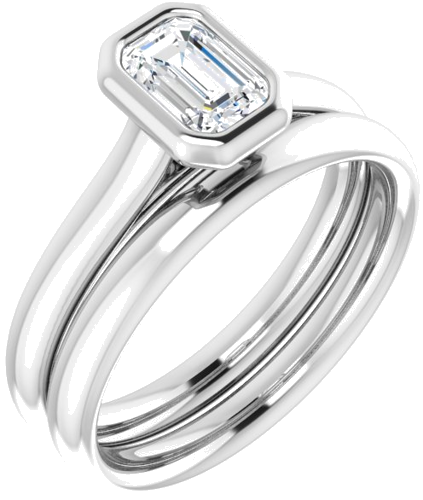 Sužadėtuvių Žiedas „Bezel-Set Solitaire“ 585 Baltojo Aukso Emerald 6mm x 4mm (6)