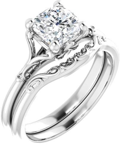 Sužadėtuvių Žiedas „Solitaire“ 585 Baltojo Aukso Cushion 6mm (6)