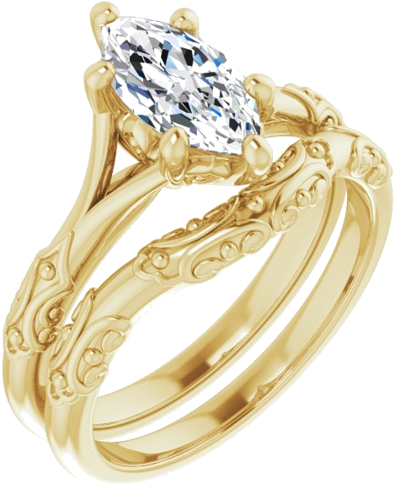 Sužadėtuvių Žiedas „Solitaire Sculptural“ 10k yellow gold Marquise 10mm x 5mm (6)