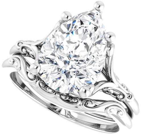 Sužadėtuvių Žiedas „Solitaire“ 585 Baltojo Aukso Pear Shape 12mm x 8mm (10)