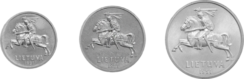 1991 Lietuva 5, 2 ir 1 cento UNC rinkinys (2)