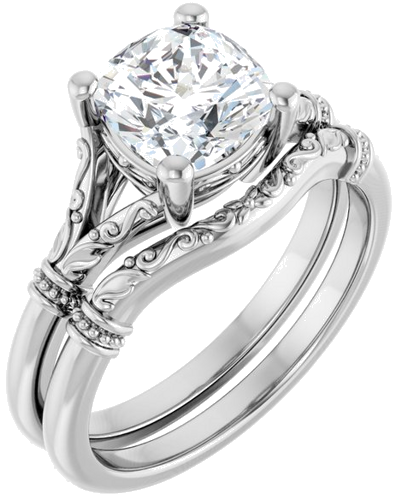 18K White 7 mm Cushion Solitaire Engagement Ring Mounting (6)