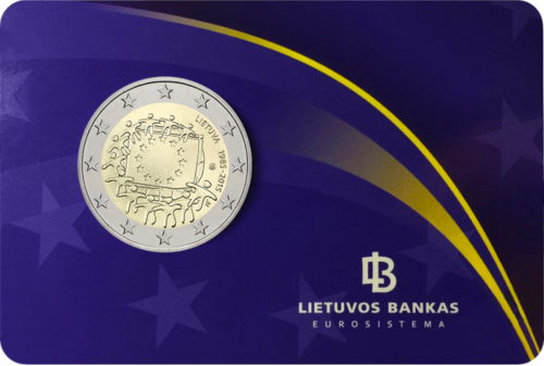 2015 Литва Европейско знаме 2 евро BU монета върху карта (1)