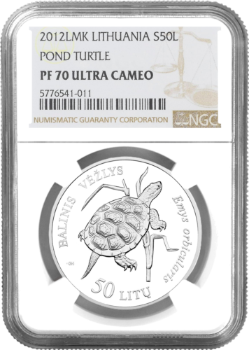 2012 Болотная черепаха Литва 50 литов серебряная монета PF 70 ULTRA CAMEO (1)