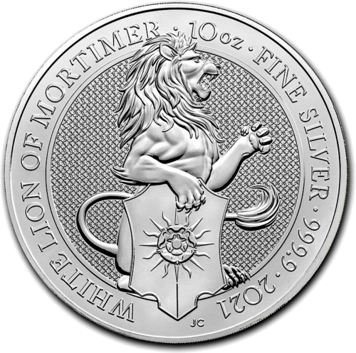 10 oz Белый Лев Звери Королевы 2021 Великобритания серебряная монета (1)