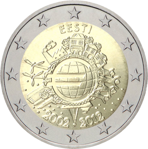 2012 Естония Монета от 2 евро Десет години евро (TYE) (1)