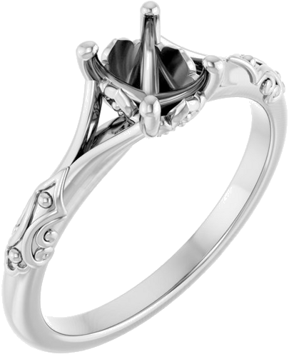 14K White 7x5 mm Oval Solitaire Engagement Ring Mounting (1)