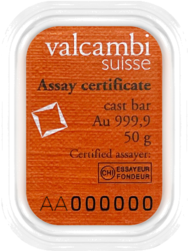 50 g Investicinio aukso lietas luitas Valcambi pakuotėje (2)