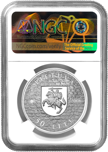 2006 Замок Мядининкай Литва 50 литов серебряная монета PF 70 ULTRA CAMEO (2)