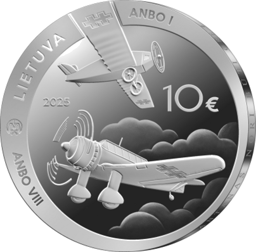 2025 Литва – сребърна монета от 10 евро 100 години самолети ANBO (2)