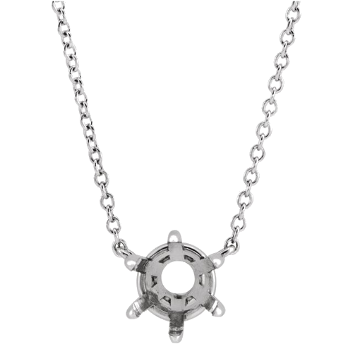 14K White 4 mm Round Solitaire 18  Necklace Mounting (1)