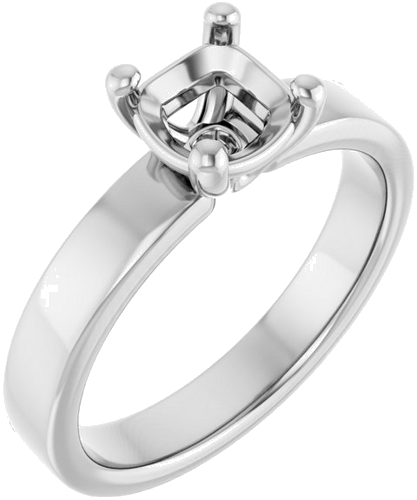14K White 6 mm Cushion Solitaire Engagement Ring Mounting (1)