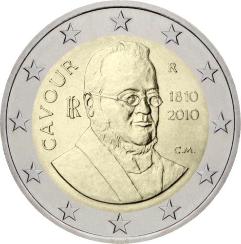 2010 Италия Камилло Кавур монета 2 евро (1)