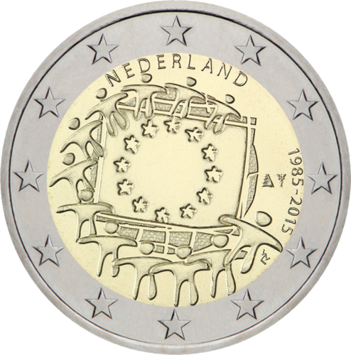 2015 Nīderlandes Eiropas karogs 2 eiro monēta (1)
