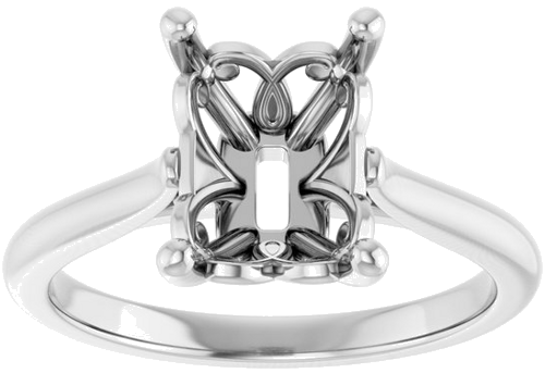 14K White 9x7 mm Emerald Solitaire Engagement Ring Mounting (3)