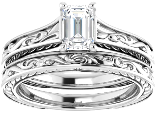 14K White  6x4 mm Emerald Solitaire Engagement Ring Mounting (8)