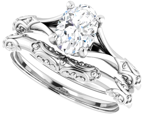 14K White 7x5 mm Oval Solitaire Engagement Ring Mounting (10)