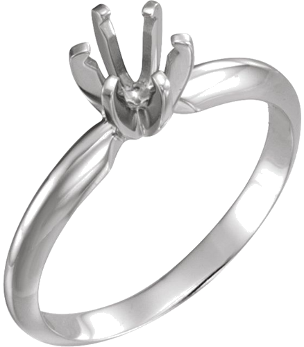 14K White 5-5.3 mm Round Pre-Notched 6-Prong Solitaire Ring Mounting (1)