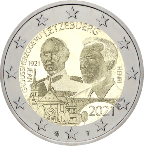 2021 Люксембург 100 лет со дня рождения Герцога Жана монета 2 евро (2)