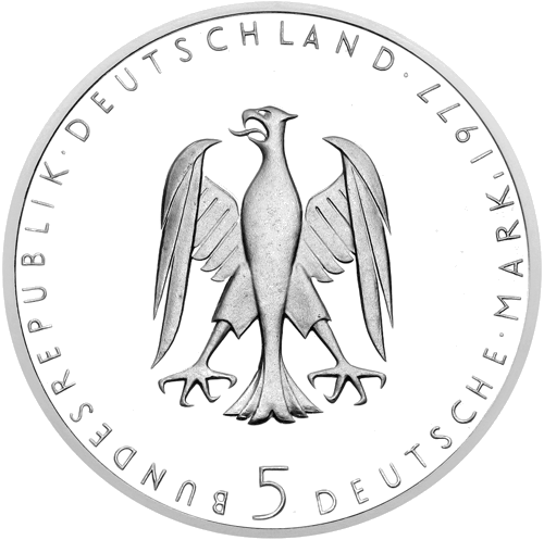 1977 Хайнрих фон Клайст Германия 5 марки сребърна монета (2)