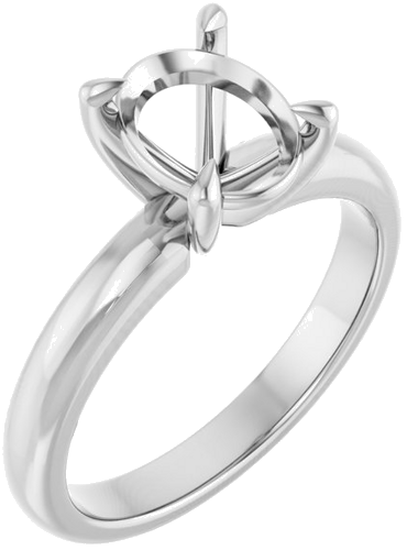 14K White 9x7 mm Oval Solitaire Engagement Ring Mounting (1)