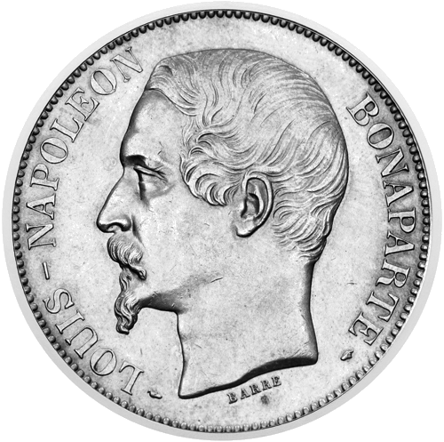 5 frankai (1848-1852) Prancūzija Napoleon III sidabrinė moneta (1)