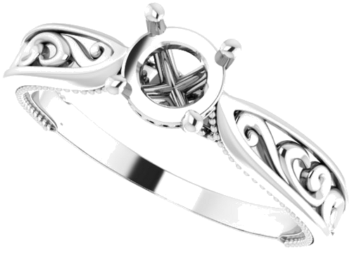 14K White 5.8 mm Round Vintage-Inspired Engagement Ring Mounting (5)