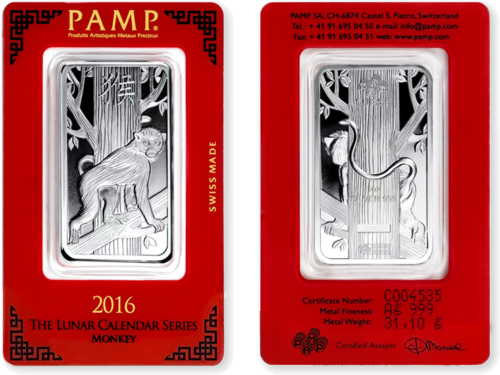 1 oz Investment Silver Collectible Bar 2016 Year of the Monkey Lunar PAMP (3)