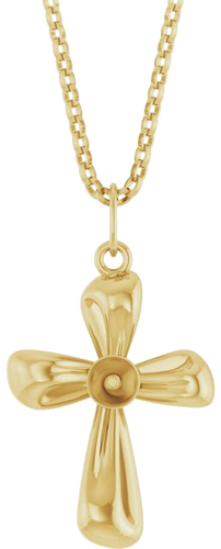 Pakabukas „Pearl Cross“ 585 Geltonojo Aukso Pearl 4mm (1)