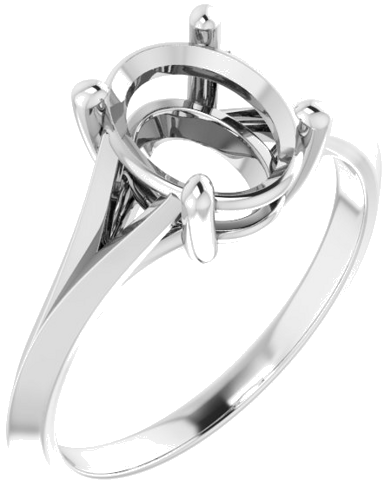 14K White 9x7 mm Oval Solitaire Engagement Ring Mounting (1)