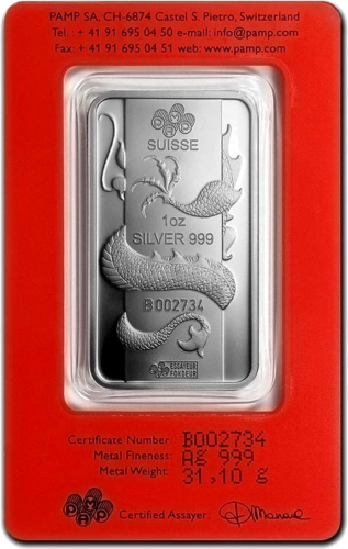 1 oz Collectible Investment Silver Bar 2012 Dragon Year Lunar PAMP (2)