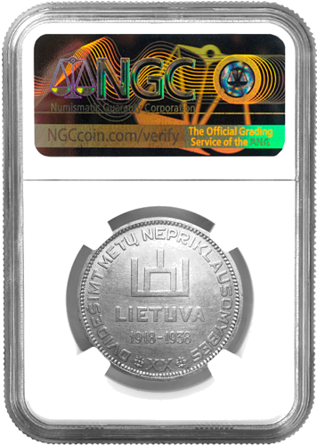 1938 Lietuva Prezidentas Antanas Smetona 10 litų sidabrinė moneta Sertifikuota NGC (2)